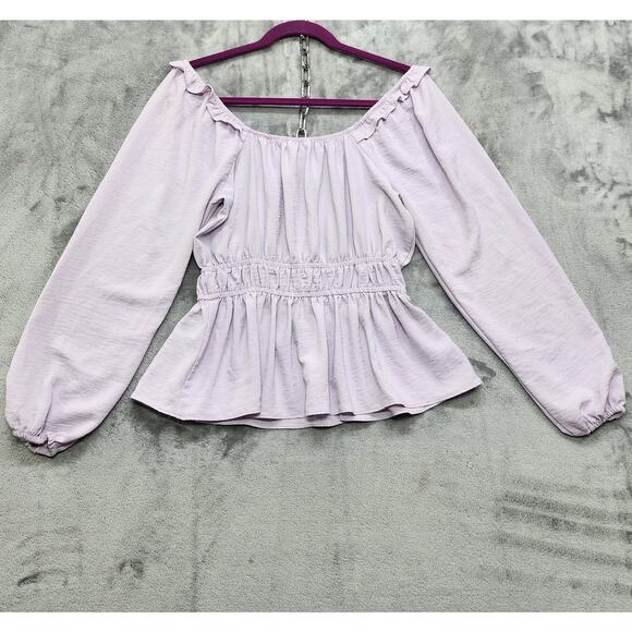 Nine West Top Womens S Purple Squareneck Peplum Blouse Stretch Elastic Cuffs - Picture 3 of 10